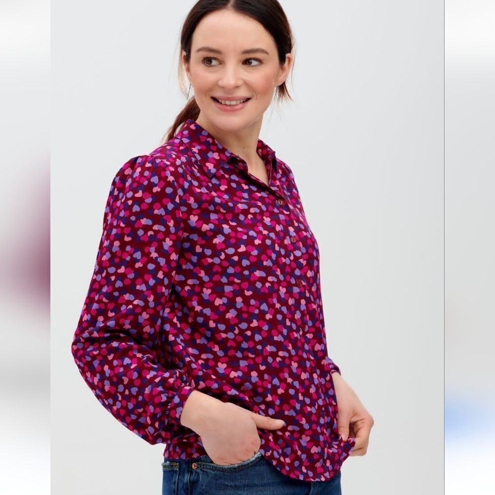 Sugarhill Brighton Queenie Shirt  Size 12 Burgundy Confetti Heart Petals